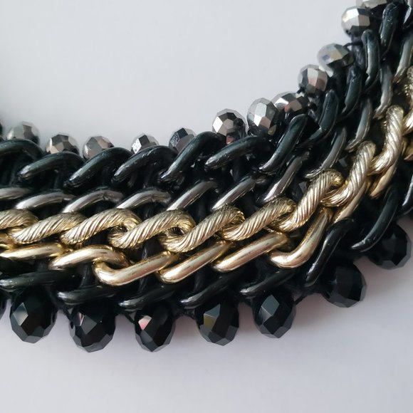 Thick Multi Black Gold Tone Chain Statement Choker Style Necklace - Picture 3 of 7